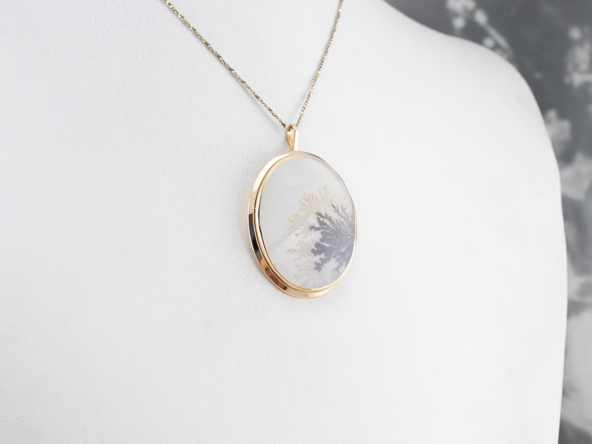 Colgante llamativo de oro de 18 quilates con ágata dendrítica