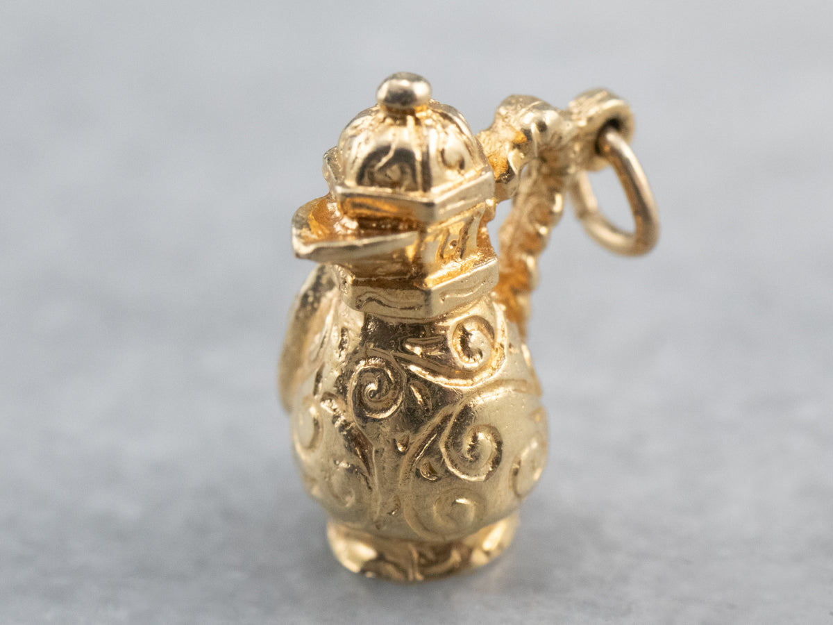 Ornate Teal Glass and Gold Pitcher Charm
