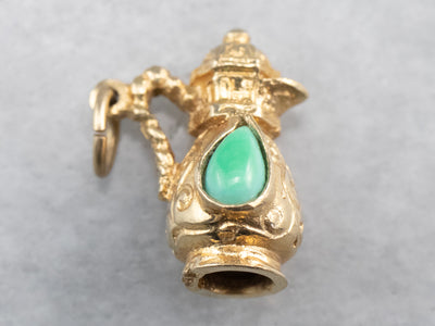 Ornate Teal Glass and Gold Pitcher Charm
