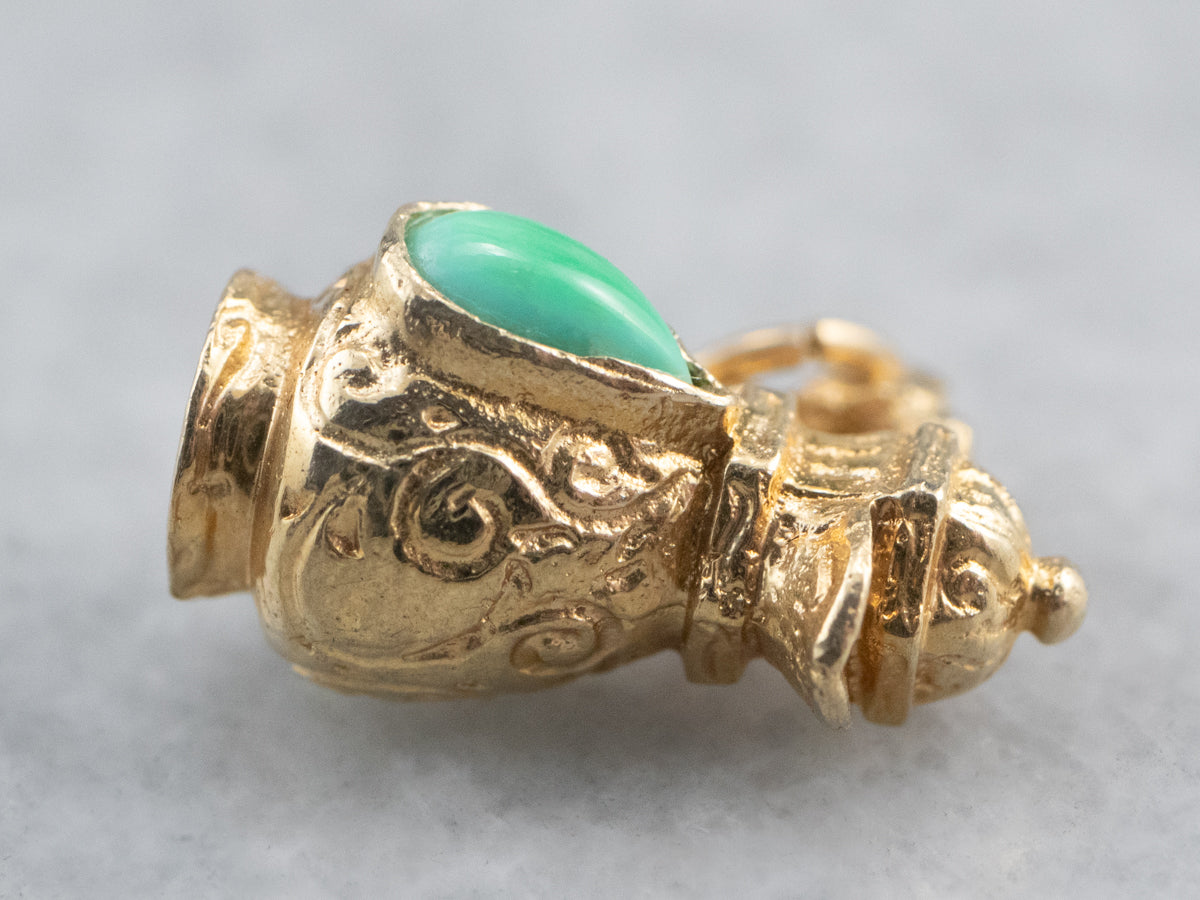Ornate Teal Glass and Gold Pitcher Charm