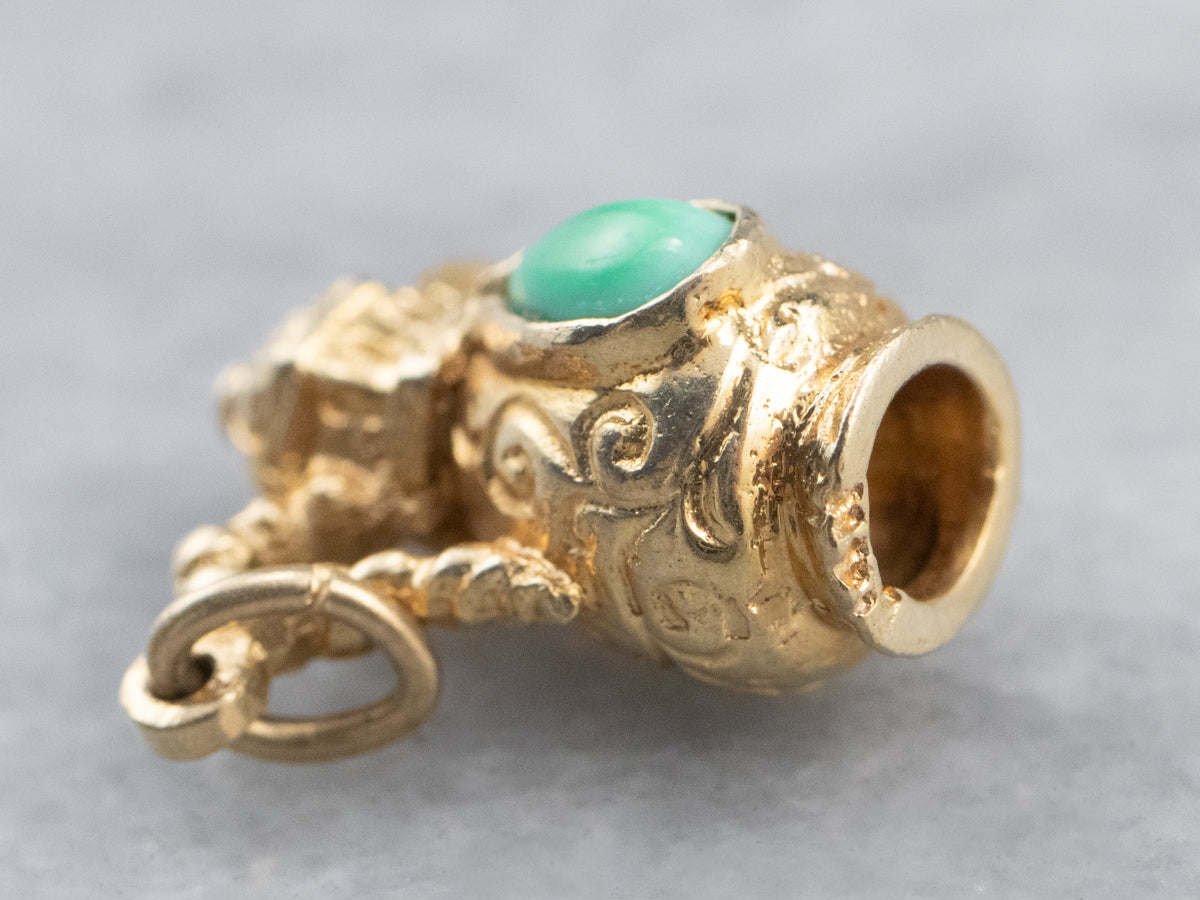 Ornate Teal Glass and Gold Pitcher Charm