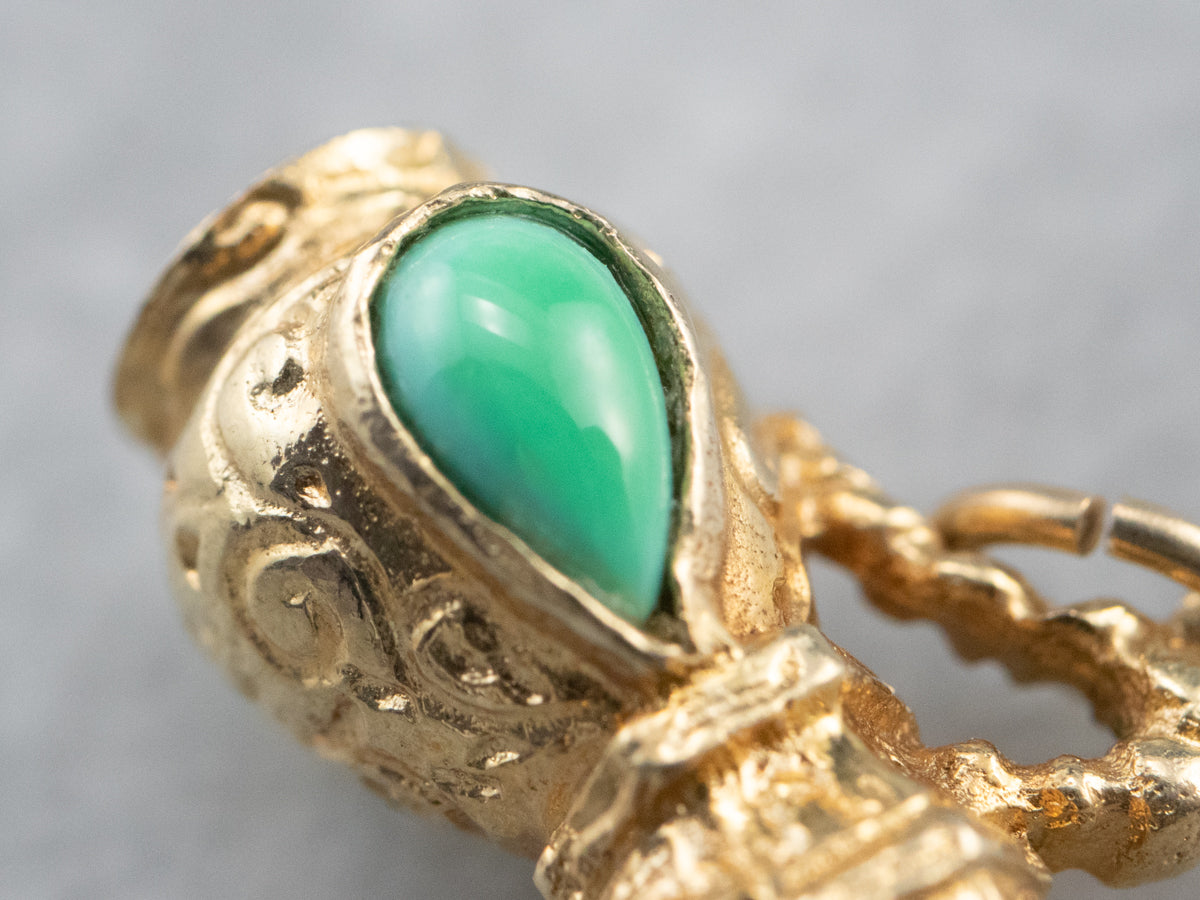 Ornate Teal Glass and Gold Pitcher Charm