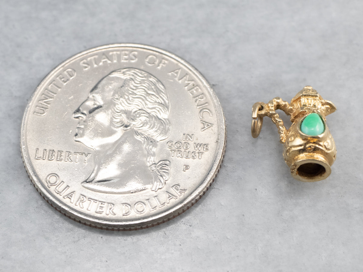 Ornate Teal Glass and Gold Pitcher Charm