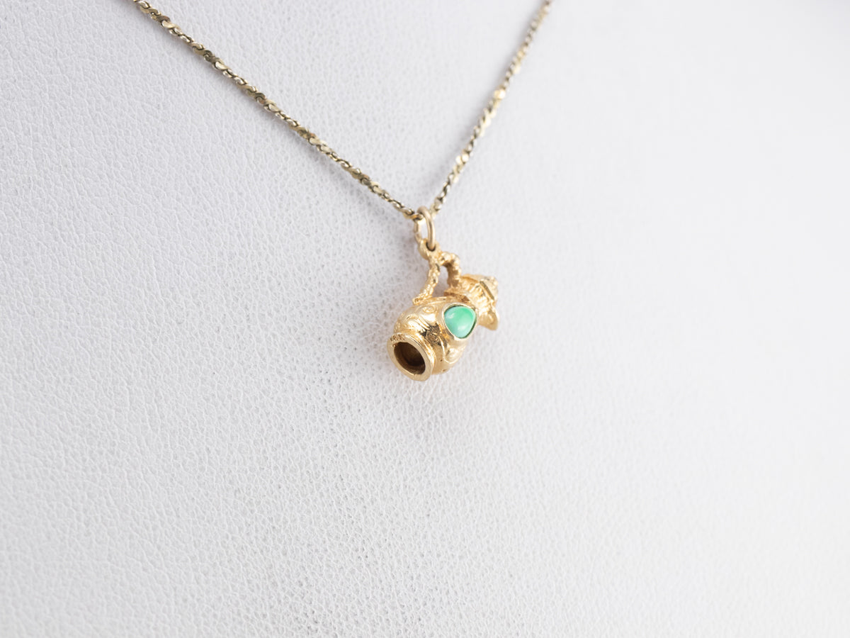 Ornate Teal Glass and Gold Pitcher Charm