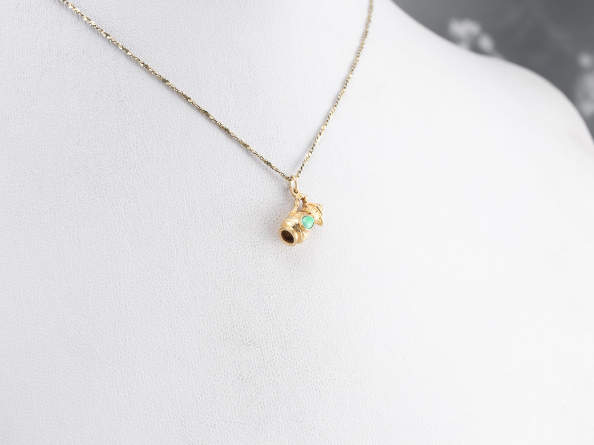 Ornate Teal Glass and Gold Pitcher Charm