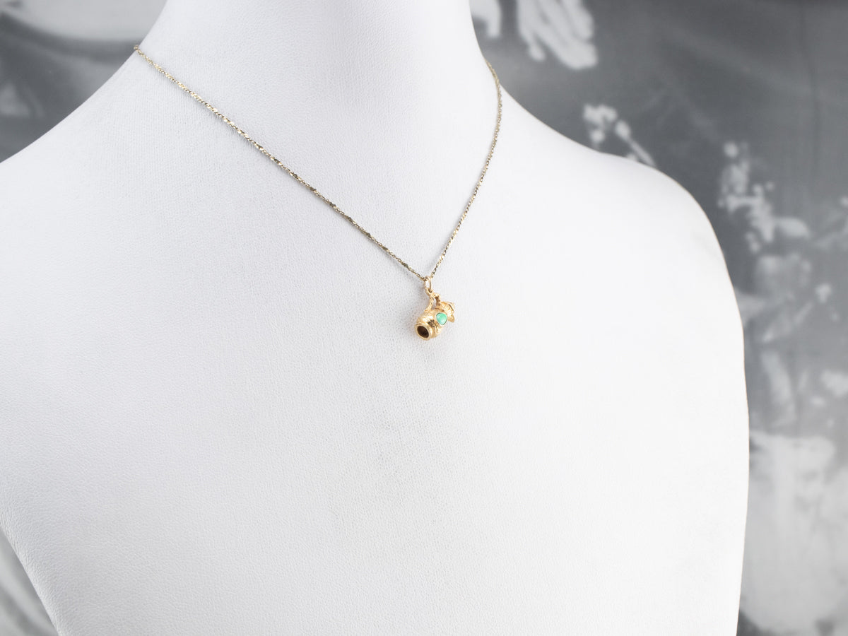 Ornate Teal Glass and Gold Pitcher Charm
