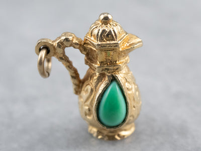 Ornate Teal Glass and Gold Pitcher Charm
