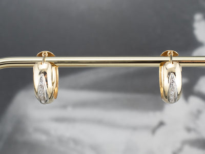 Two Tone Gold Diamond Hoop Earrings