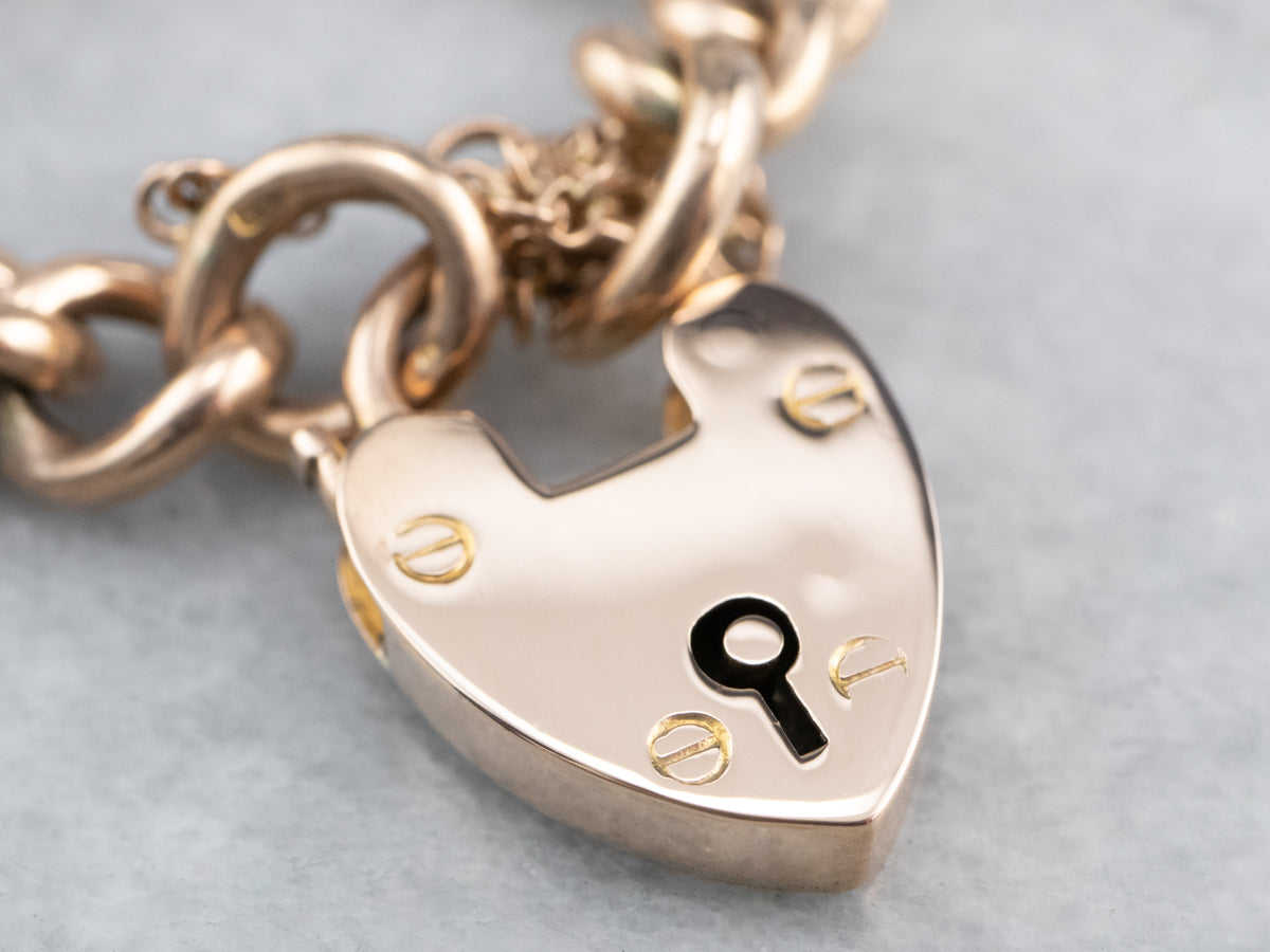 Antique Rose Gold Padlock Chain Bracelet