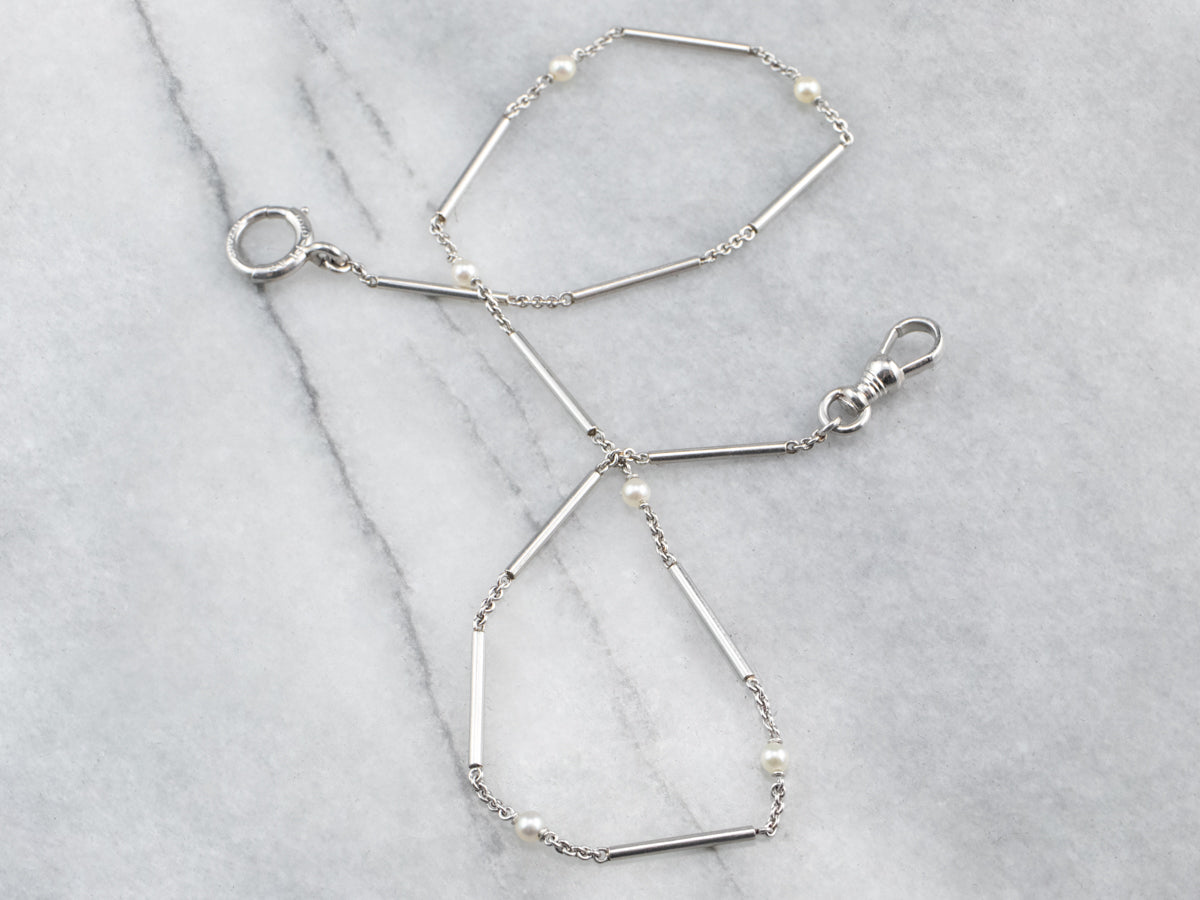 Cadena de reloj Art Déco Tiffany &amp; Co Pearl Platinum