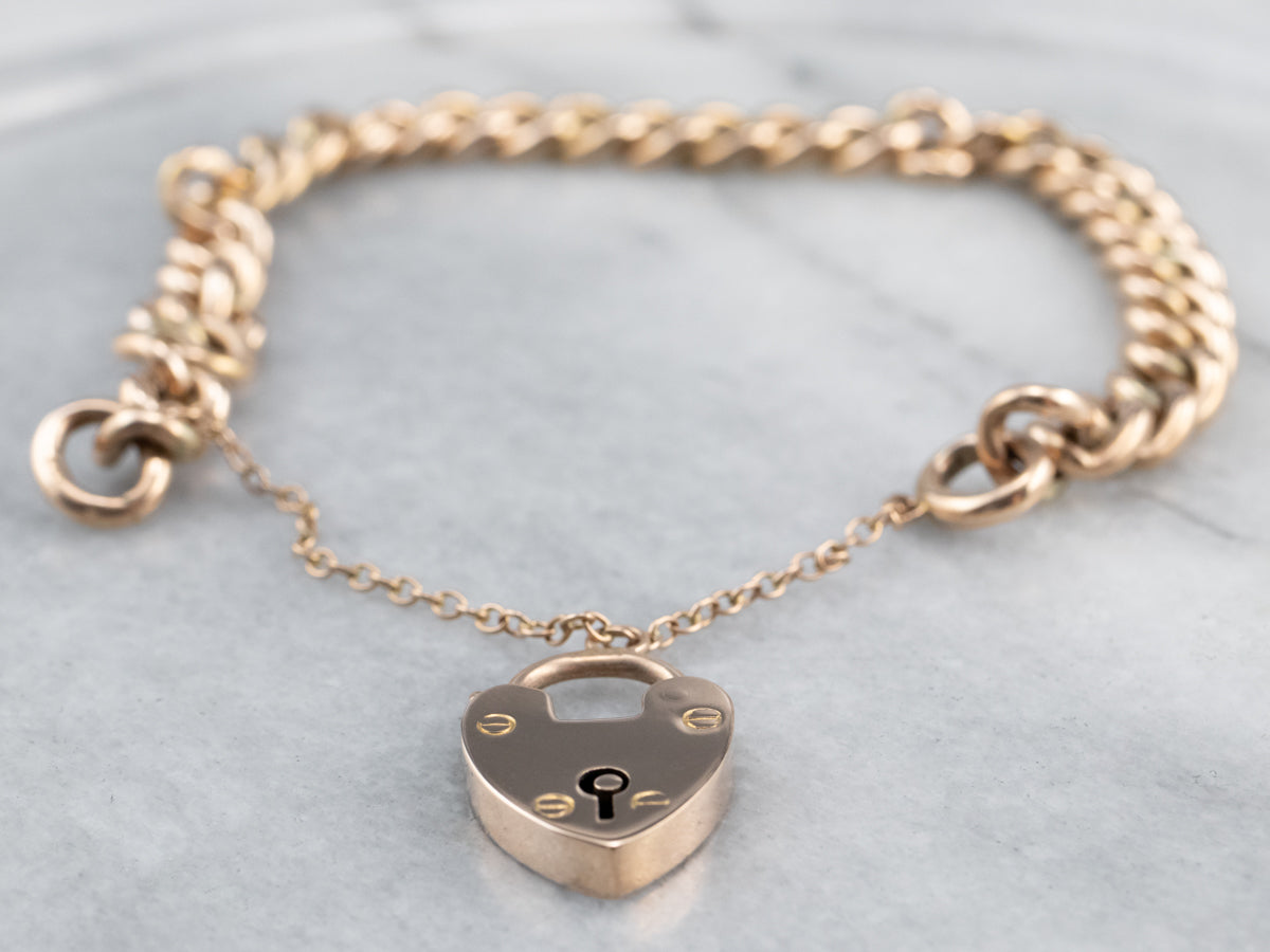 Antique Rose Gold Padlock Chain Bracelet