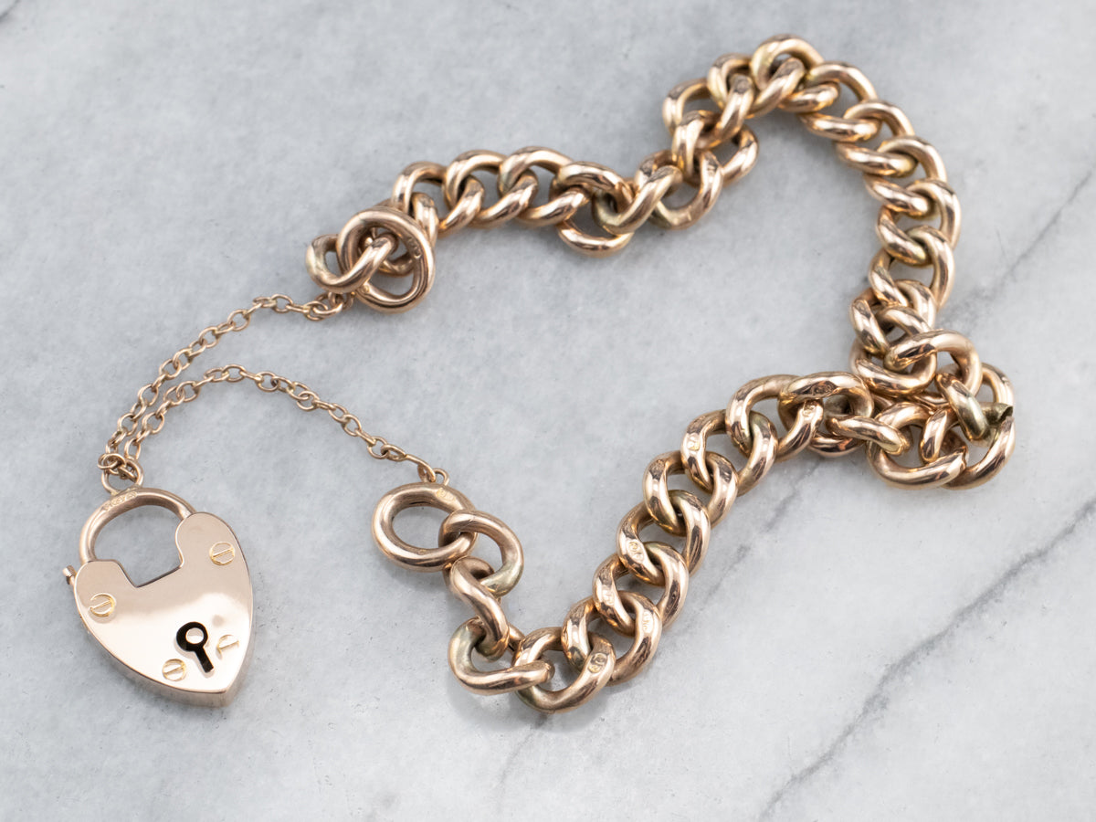 Antique Rose Gold Padlock Chain Bracelet