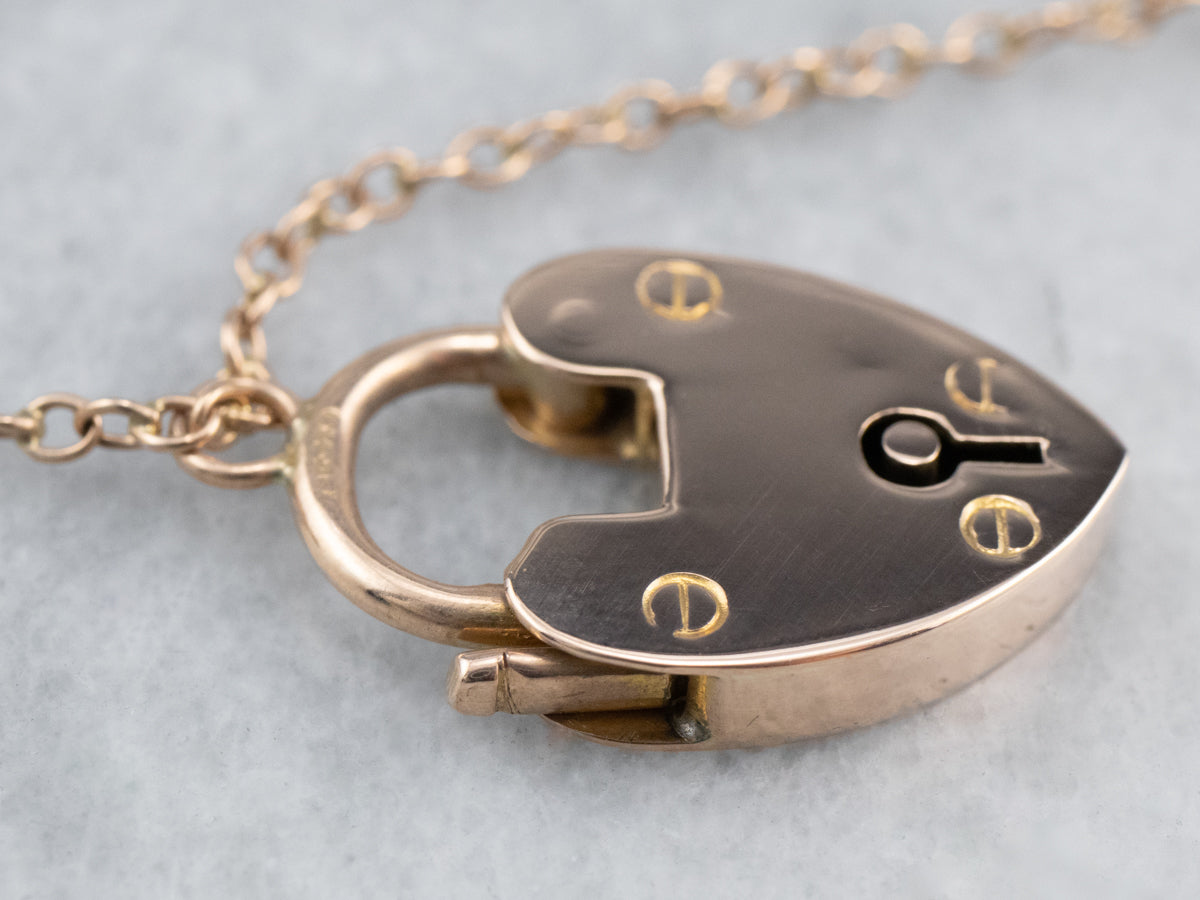 Antique Rose Gold Padlock Chain Bracelet
