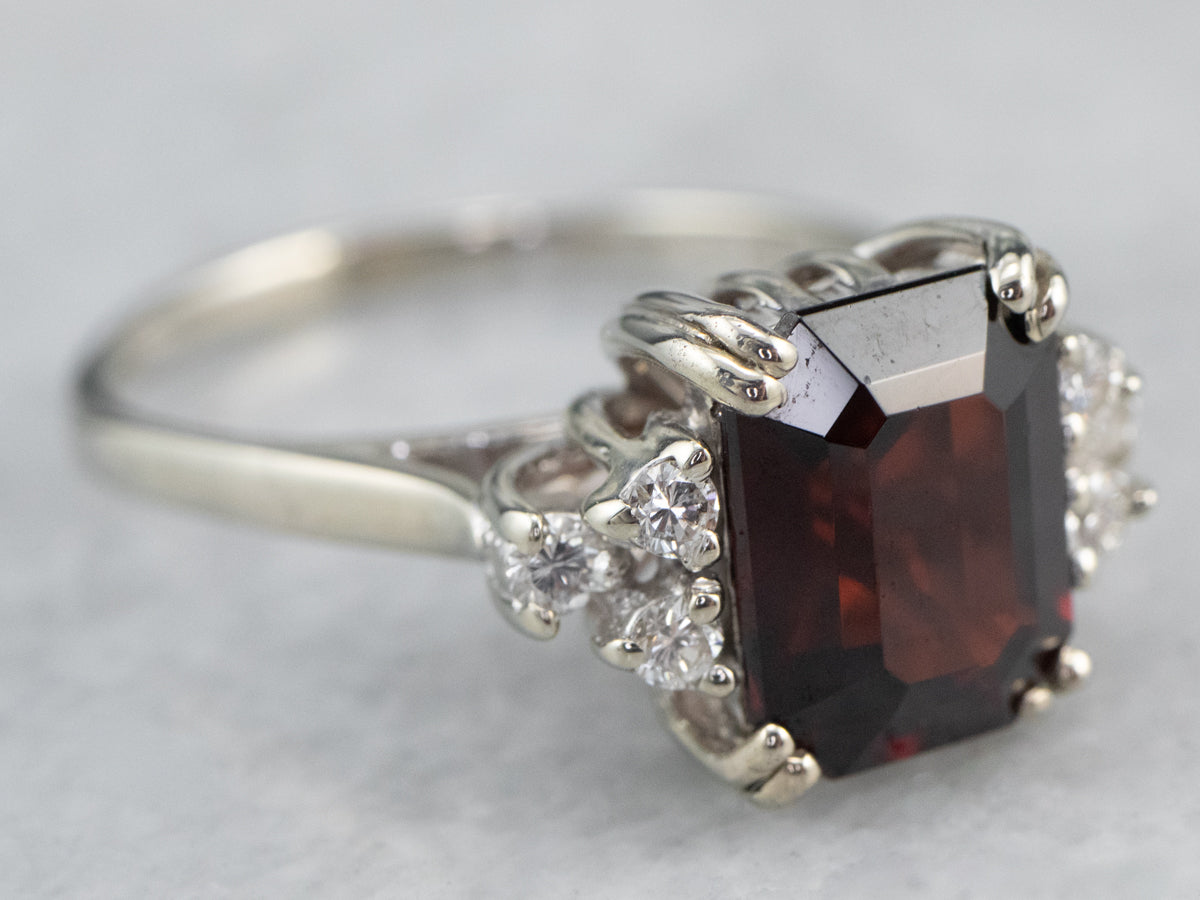 White Gold Garnet and Diamond Ring
