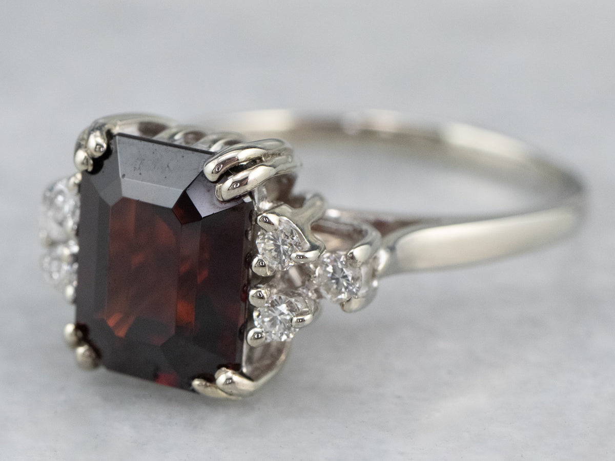 White Gold Garnet and Diamond Ring