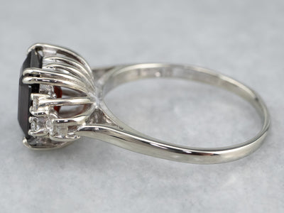 White Gold Garnet and Diamond Ring