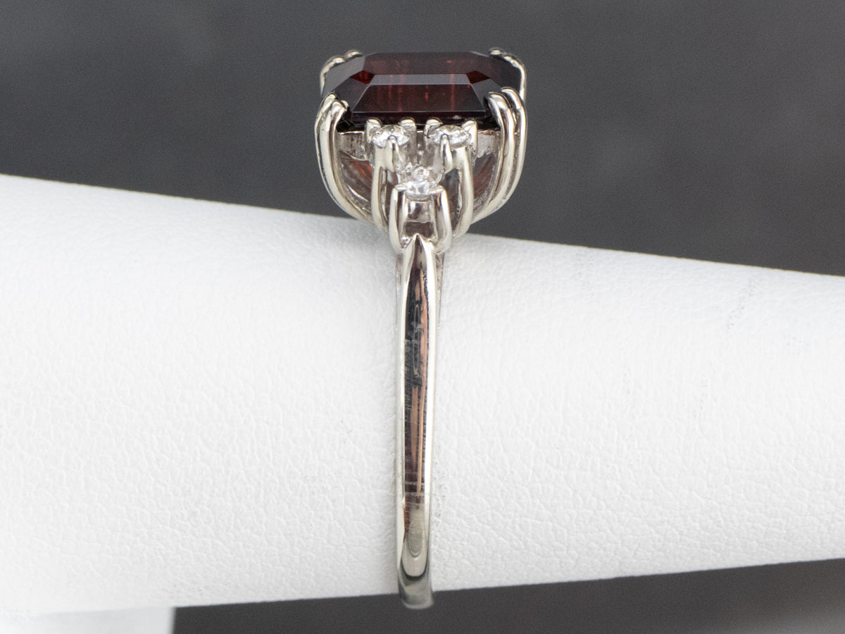White Gold Garnet and Diamond Ring