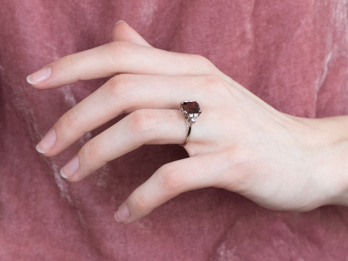 White Gold Garnet and Diamond Ring