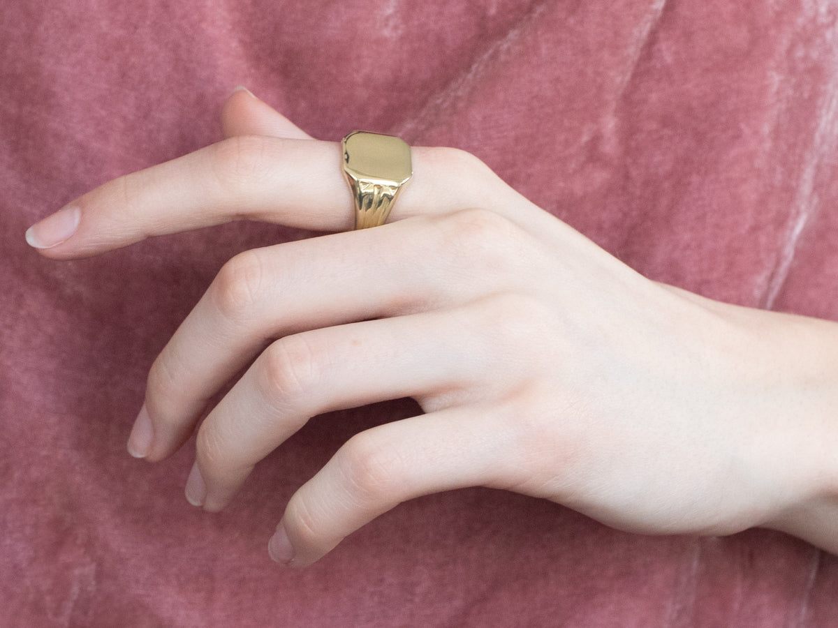 Bold Green Gold Vintage Signet Ring