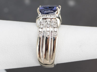 Modern Tanzanite and Diamond Ring