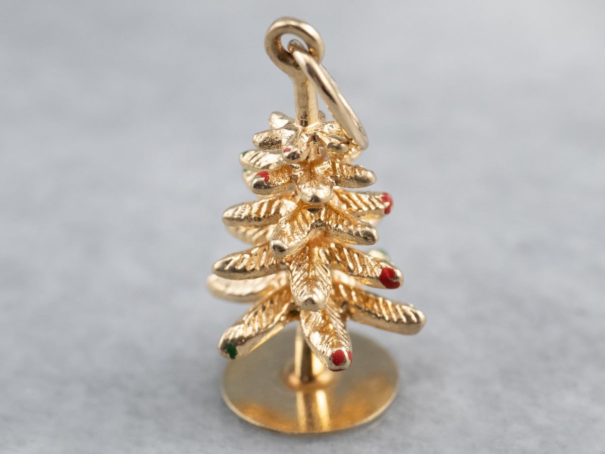 Vintage Enamel 14K Gold Christmas Tree Charm