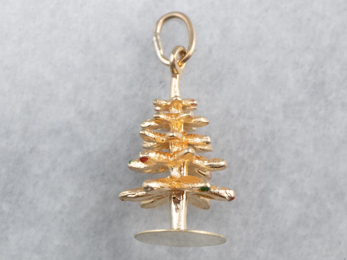Vintage Enamel 14K Gold Christmas Tree Charm