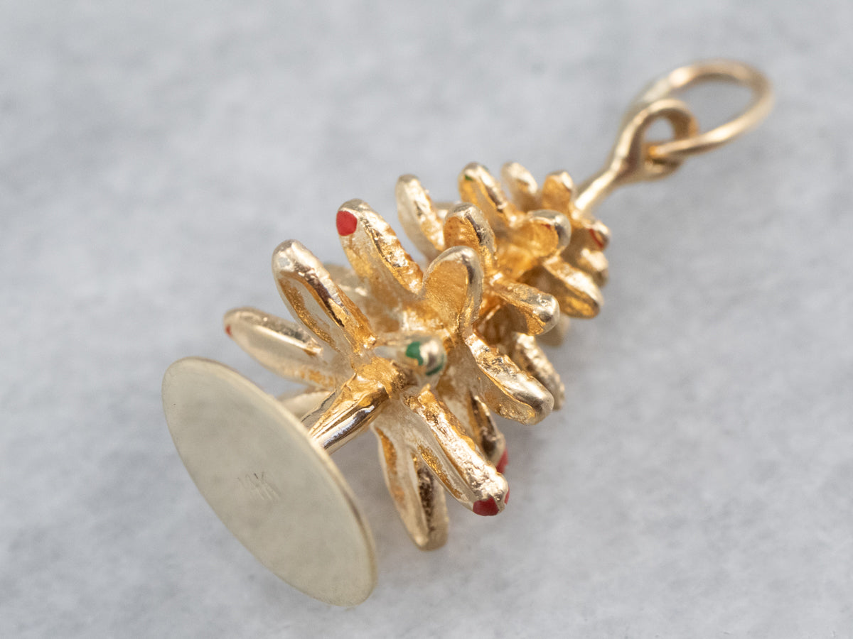 Vintage Enamel 14K Gold Christmas Tree Charm
