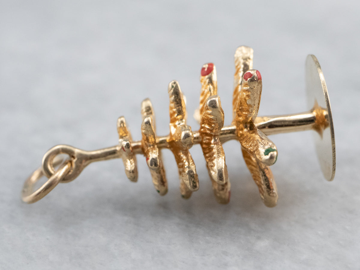 Vintage Enamel 14K Gold Christmas Tree Charm