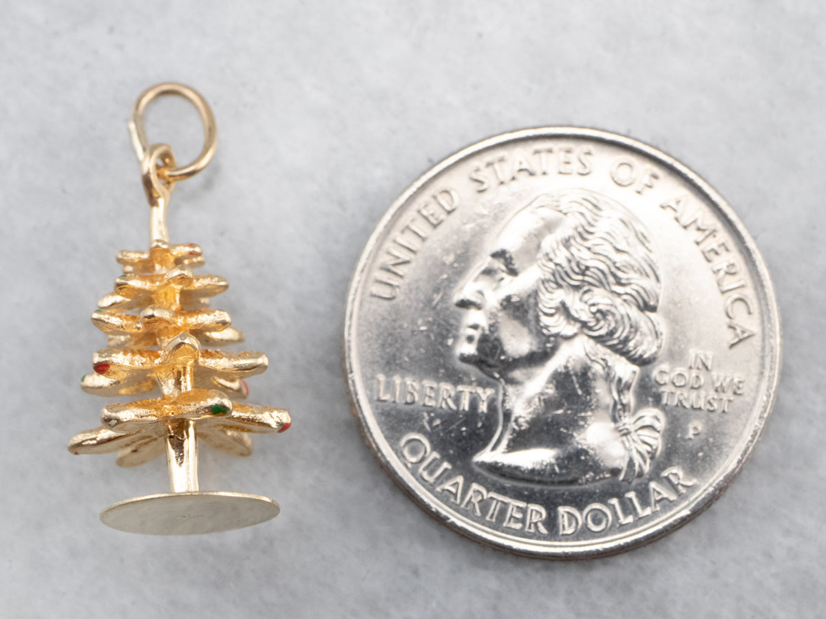 Vintage Enamel 14K Gold Christmas Tree Charm