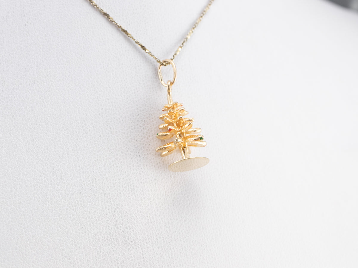 Vintage Enamel 14K Gold Christmas Tree Charm
