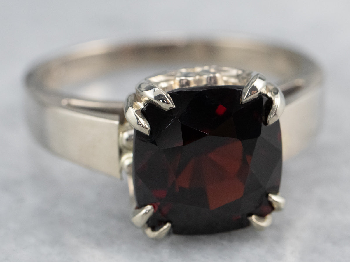Cushion Cut Garnet White Gold Solitaire Ring