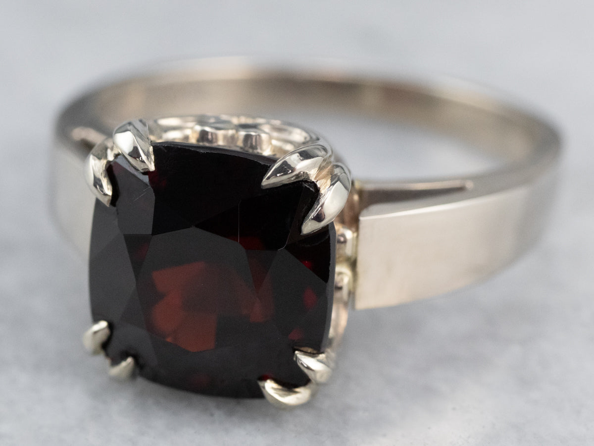 Cushion Cut Garnet White Gold Solitaire Ring