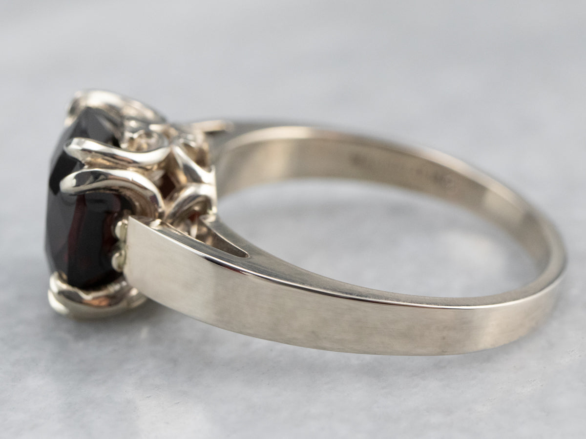 Cushion Cut Garnet White Gold Solitaire Ring
