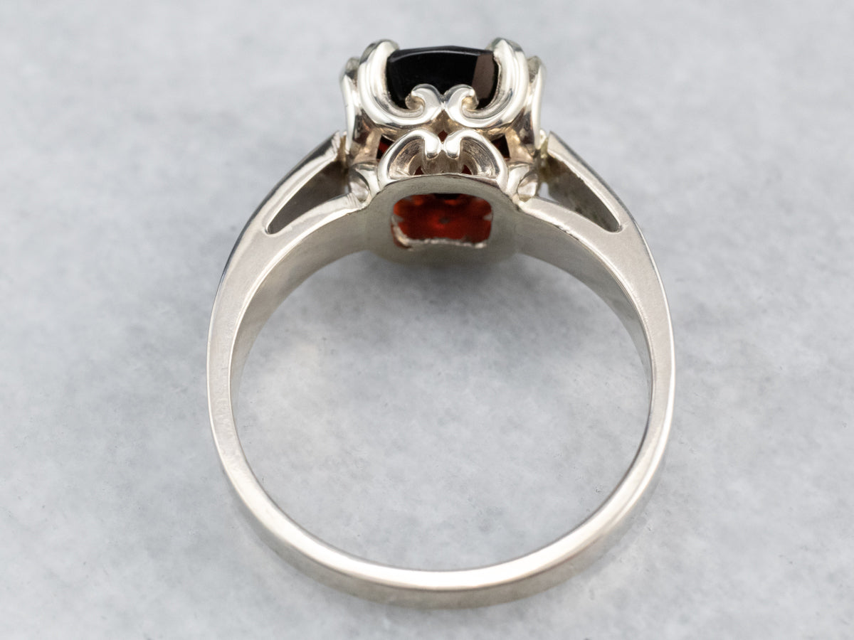 Cushion Cut Garnet White Gold Solitaire Ring