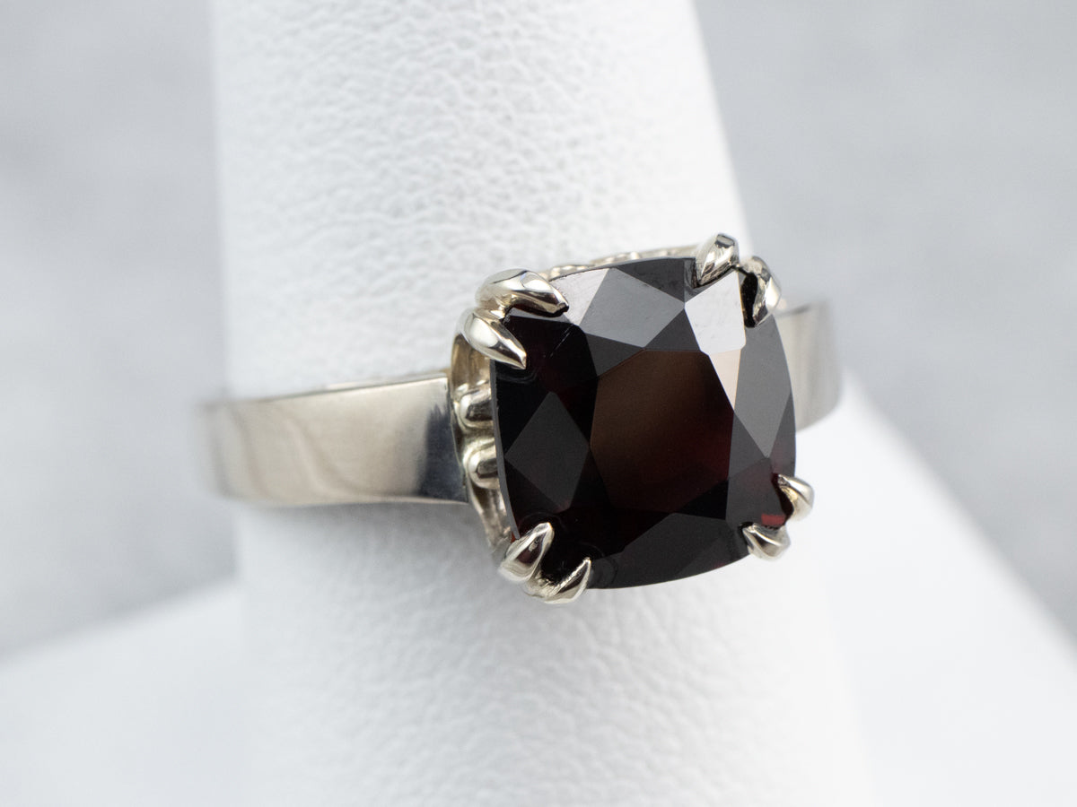 Cushion Cut Garnet White Gold Solitaire Ring