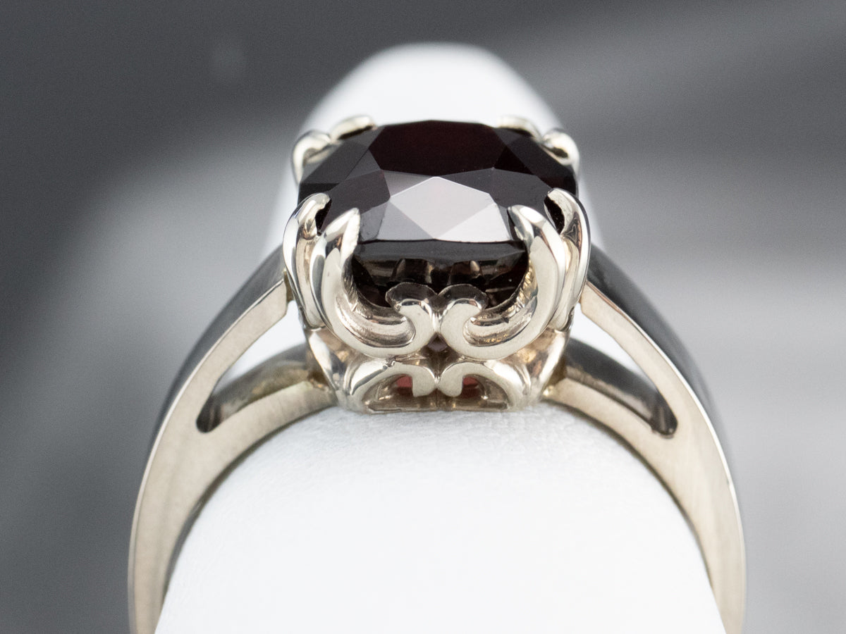 Cushion Cut Garnet White Gold Solitaire Ring