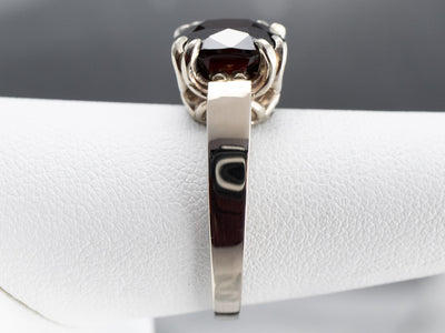 Cushion Cut Garnet White Gold Solitaire Ring