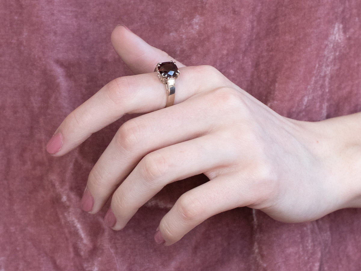 Cushion Cut Garnet White Gold Solitaire Ring