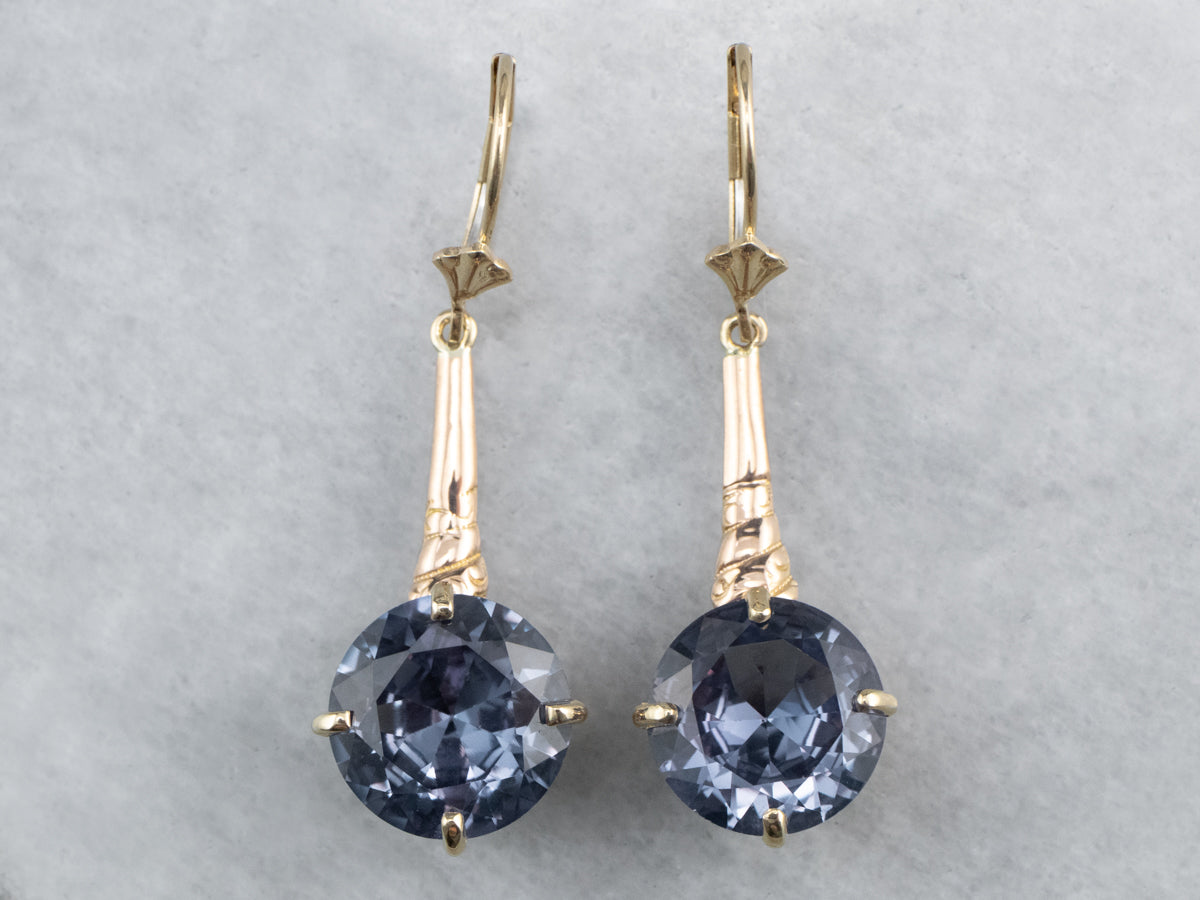 Synthetic Alexandrite Gold Bar Drop Earrings