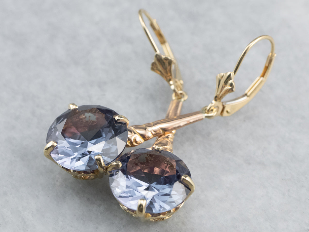 Synthetic Alexandrite Gold Bar Drop Earrings