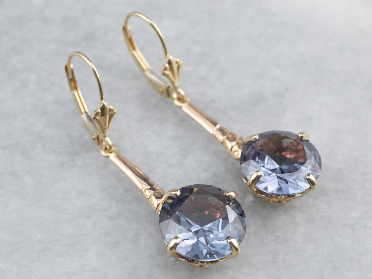 Synthetic Alexandrite Gold Bar Drop Earrings