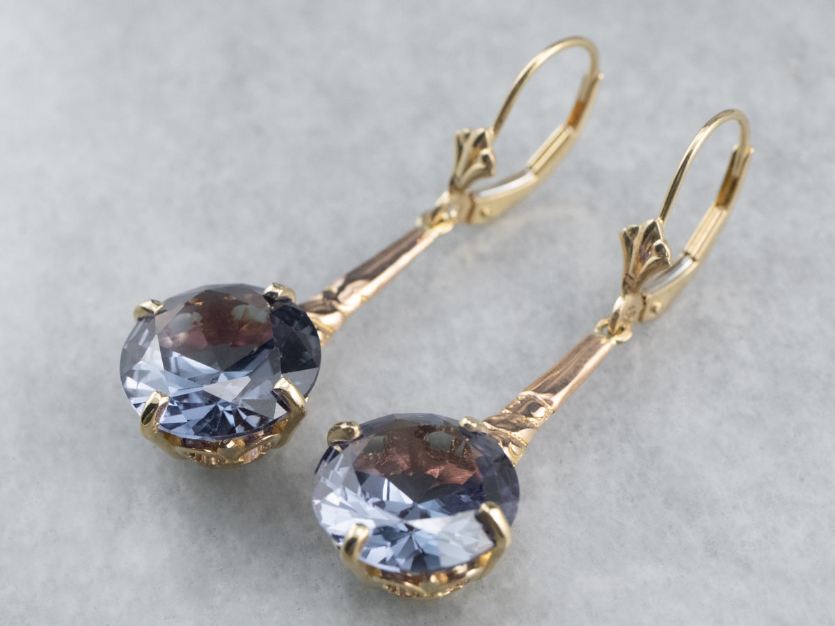Synthetic Alexandrite Gold Bar Drop Earrings