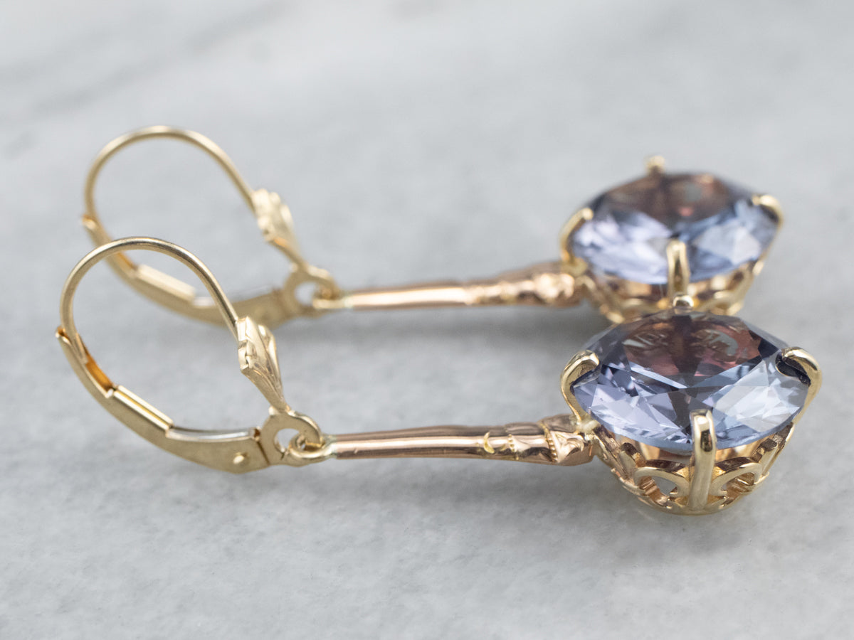 Synthetic Alexandrite Gold Bar Drop Earrings