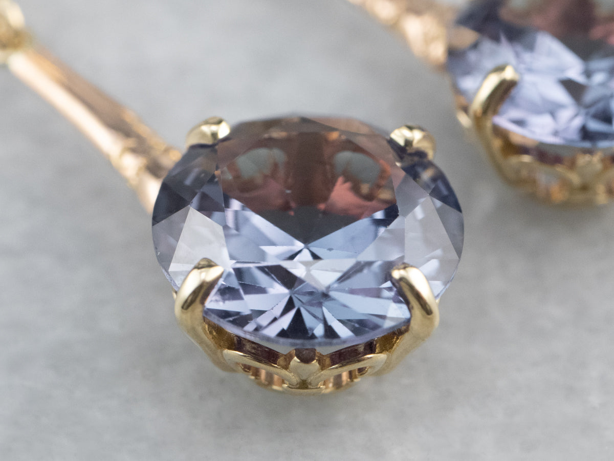 Synthetic Alexandrite Gold Bar Drop Earrings