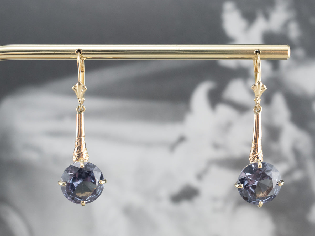 Synthetic Alexandrite Gold Bar Drop Earrings