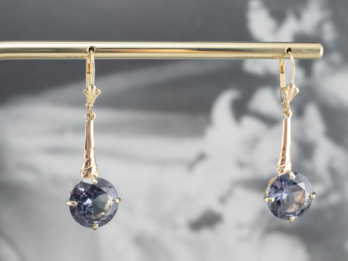 Synthetic Alexandrite Gold Bar Drop Earrings