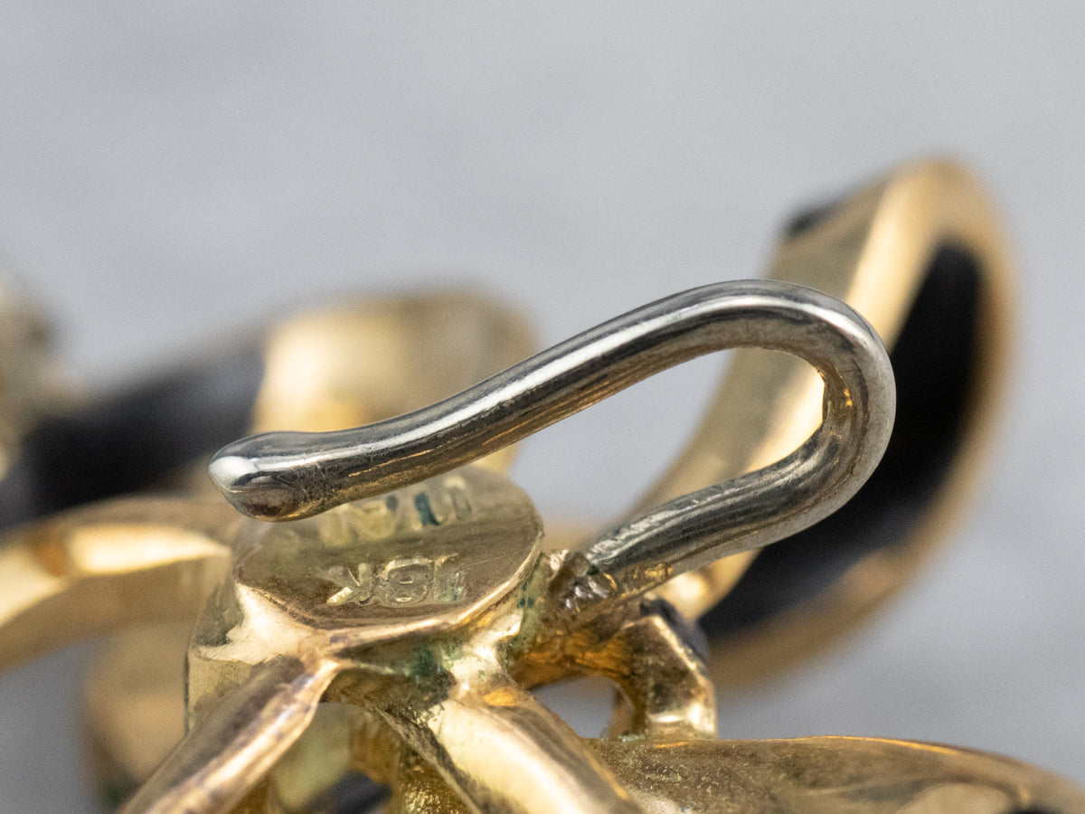 Vintage Black Enamel Gold Bow Brooch