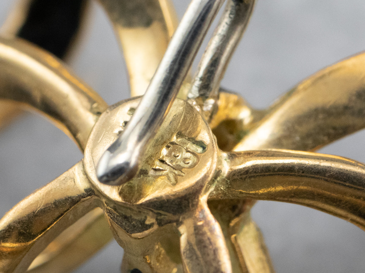 Vintage Black Enamel Gold Bow Brooch