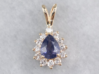 Purple Sapphire Diamond Halo Pendant
