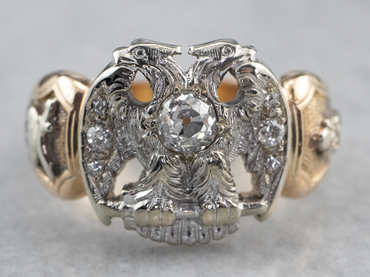 Old Mine Cut Diamond Masonic Ring